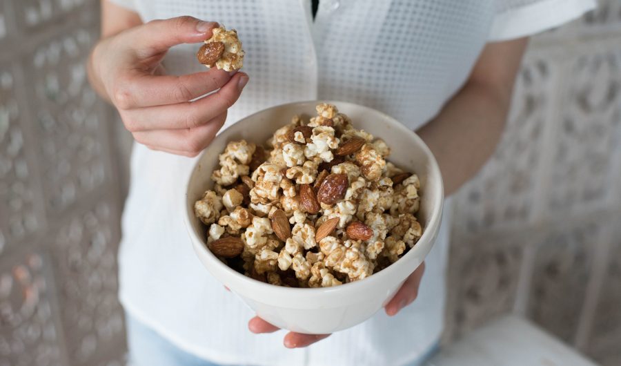 Almond Caramel Popcorn Clusters