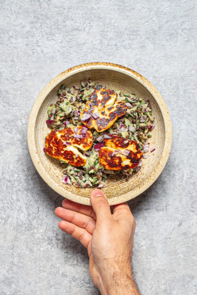 Grilled Halloumi with Tzatziki Lentil Salad