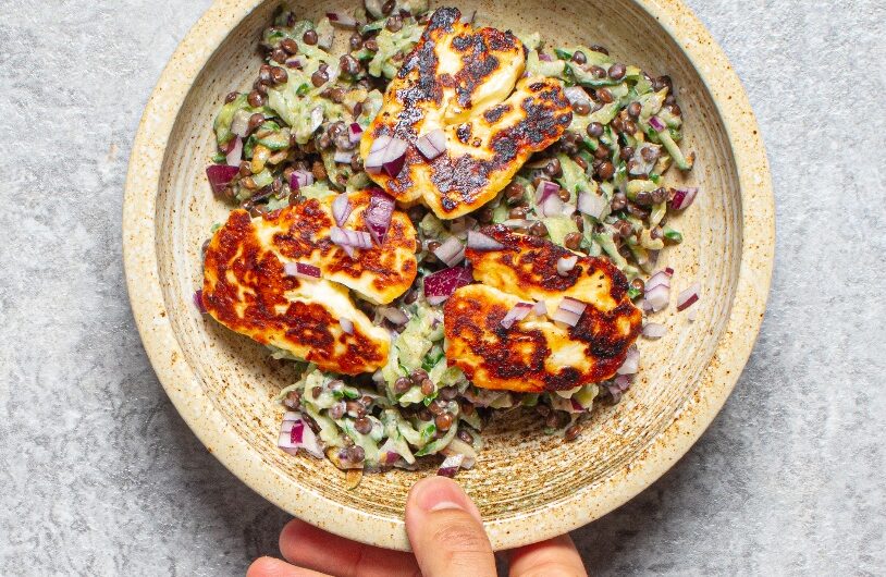 Grilled Halloumi with Tzatziki Lentil Salad