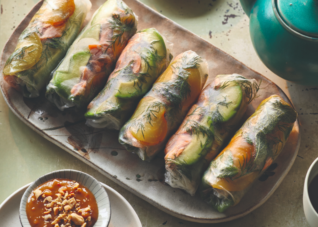 My Salmon & Avocado Summer Rolls are filled with herbs and vegetables, but you can pick and choose from what you have.