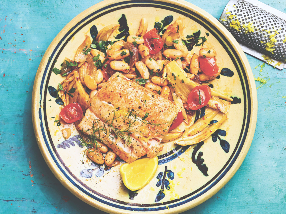 Smoked Paprika Baked Fish with Fennel & Beans