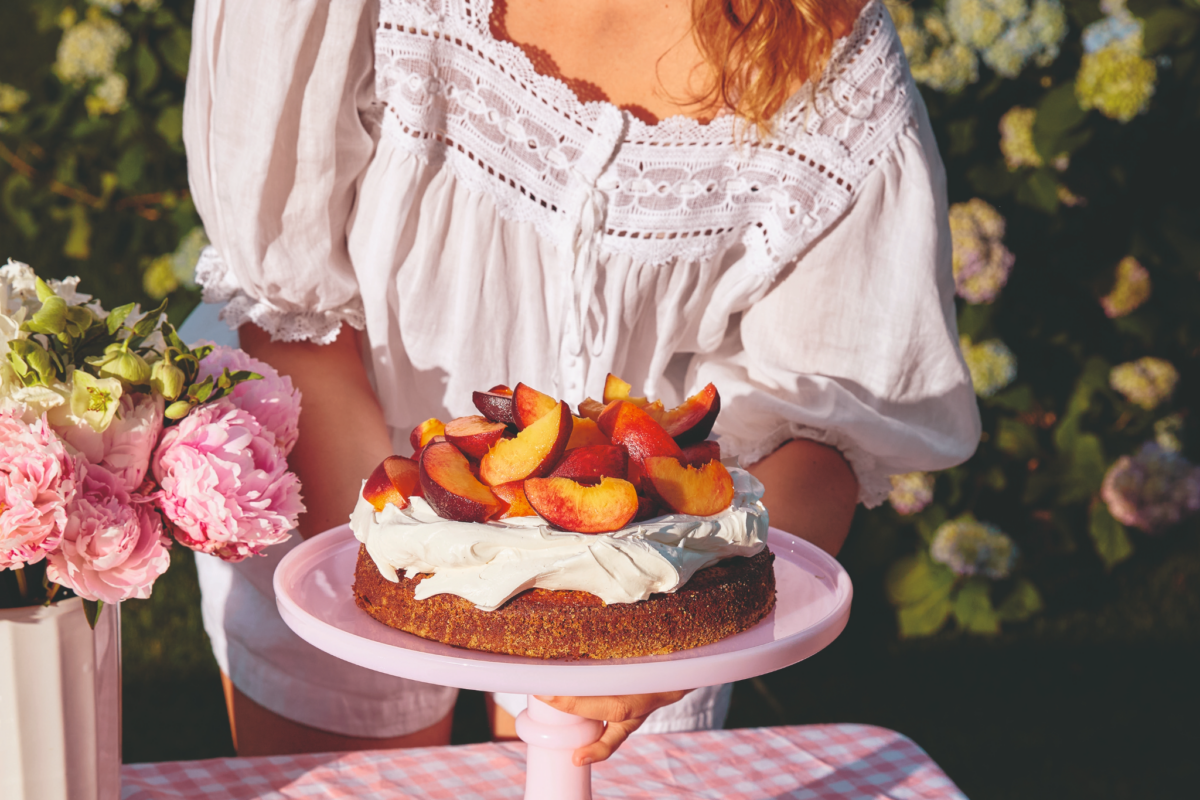 Meredith Hayden's Olive Oil Cake with Peaches & Cream
